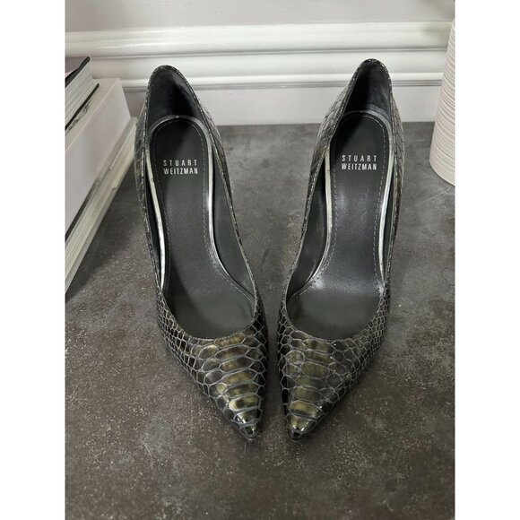 Stuart Weitzman Pyton Heels Dark Green Size 7 - Picture 1 of 7
